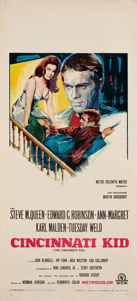 Italian movie poster for #TheCincinnatiKid (1965 - Dir. #NormanJewison) #SteveMcQueen #EdwardGRobinson #AnnMarget #KarlMalden