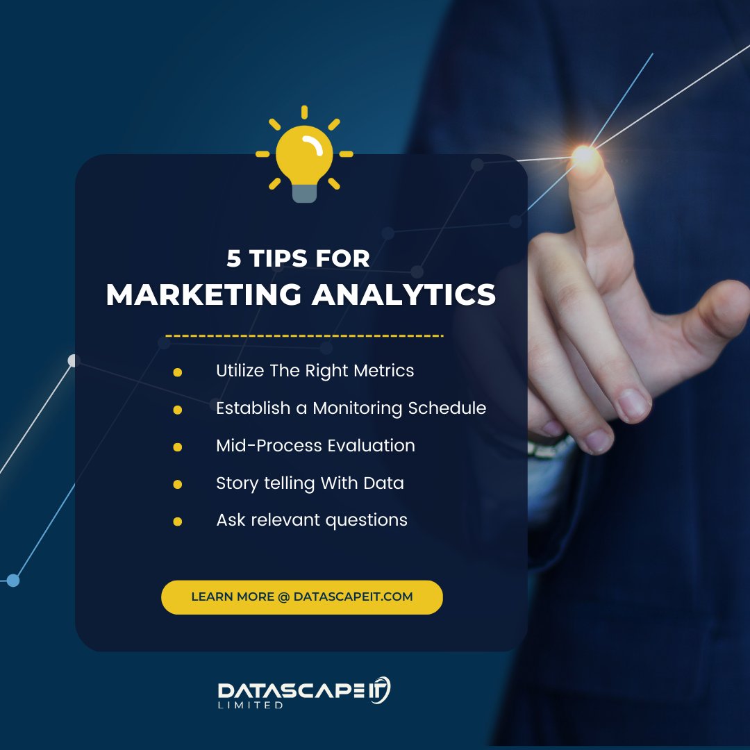 'Unlock the power of data with these 5 marketing analytics tips and take your business to the next level'
More Info:
🌐 datascapeit.com
☎ 018 94-885 897

#datascapeit #datascape #Marketing #analytics #marketinganalytics #marketingtips #analyticstips #business #data