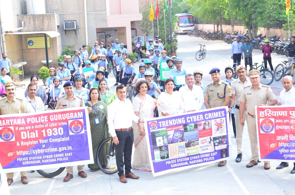 dipinder_kaur18's tweet photo. Cycle rally followed by awareness session on Cyber crimes organized by Cyber Police Gurugram at Lions Public School today. https://t.co/qXSHKvIWpr
