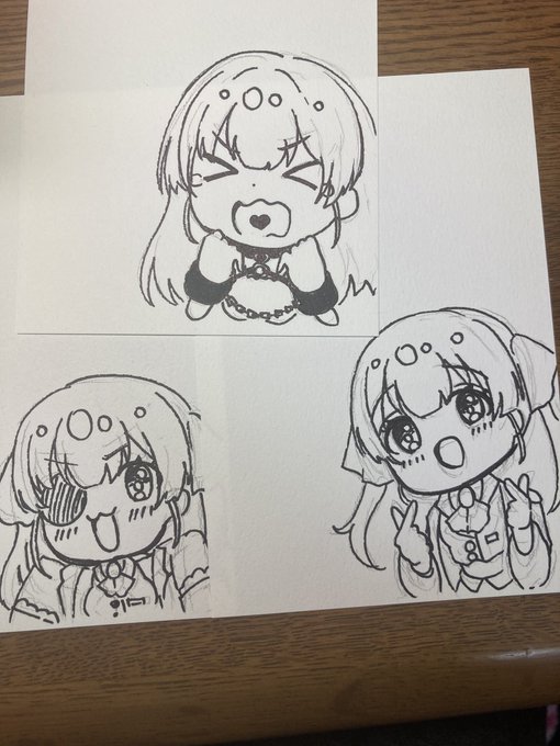 思ったよりデフォルメも描けるんじゃないか…!? でも色紙とかにパスパルとかのマリンちゃんのイラスト見るとやっぱマリンちゃんが最強優勝なのでやはり目標がエベレストすぎゆ😂😂😂