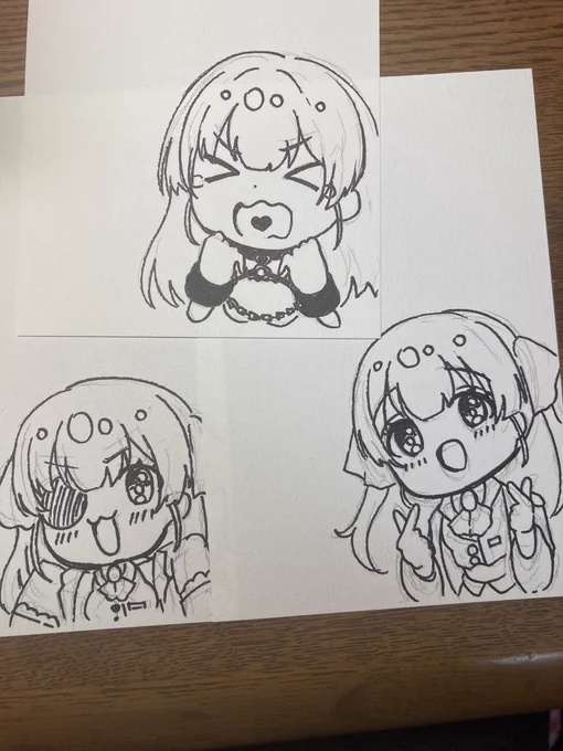 思ったよりデフォルメも描けるんじゃないか…!? でも色紙とかにパスパルとかのマリンちゃんのイラスト見るとやっぱマリンちゃんが最強優勝なのでやはり目標がエベレストすぎゆ😂😂😂
