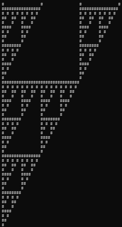 calaldees's tweet photo. I'm catching up on stuff I should have done in my teens. 
I've drawn Sierpiński triangle to a terminal.
Time to think about animating it ...
https://t.co/xRJRKBsFsj https://t.co/EoTIwD5XcN