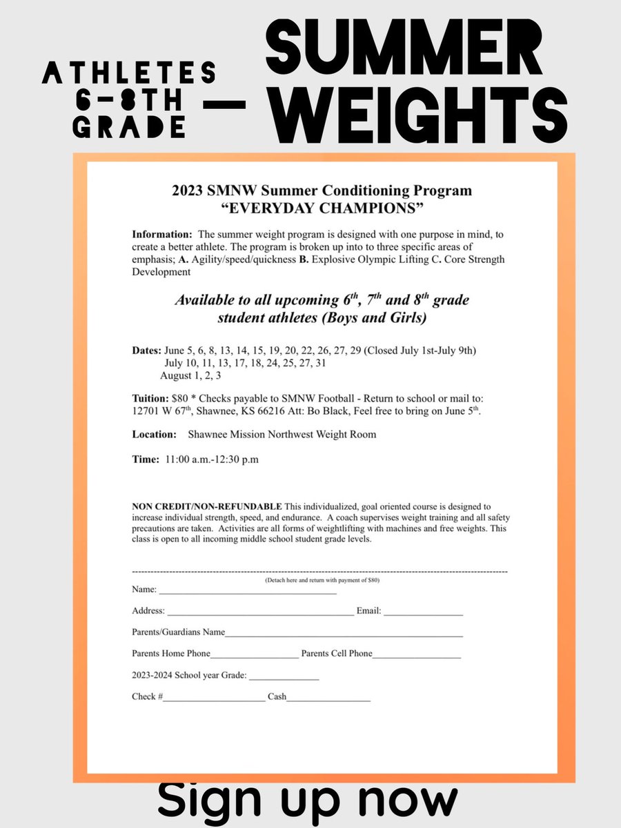 SMNWFootballBC's tweet photo. Calling all #athletes! #summerweights!  Come train with the best! #smnw #cougars #fitness https://t.co/oGeVPabLk5