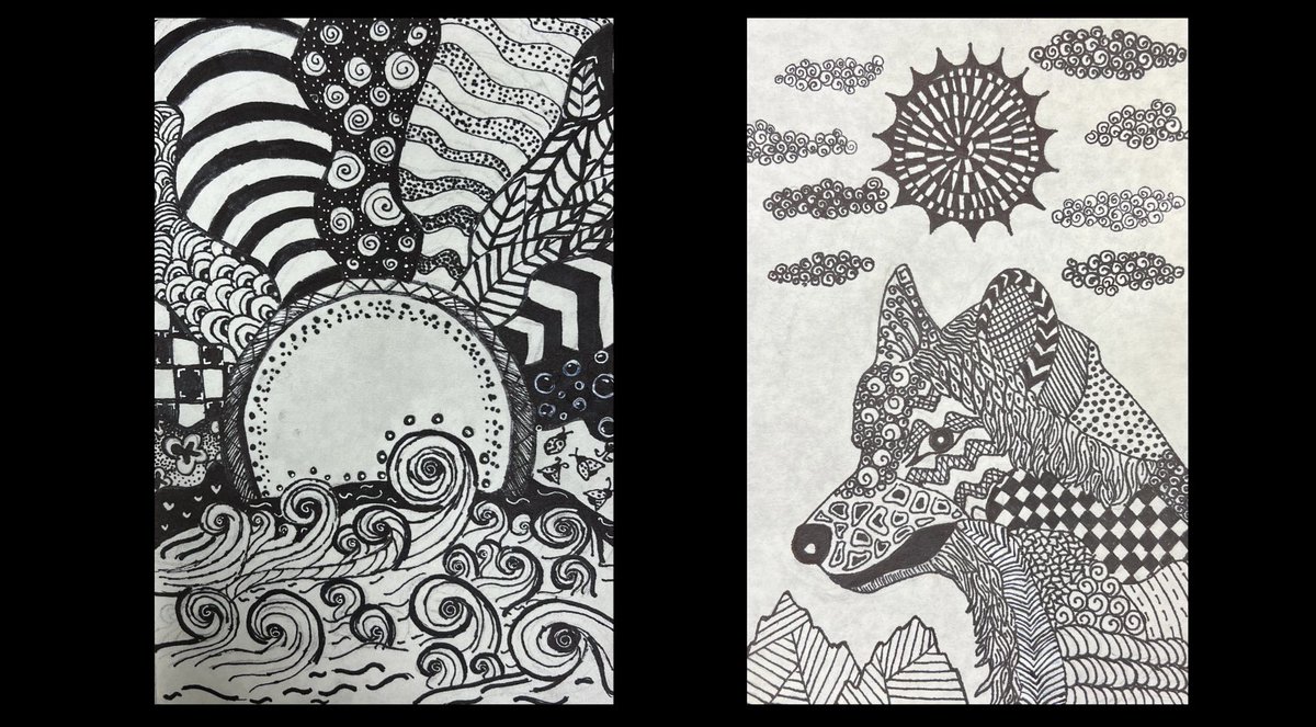 macdougallannie's tweet photo. Zen Tangles created by the 4th quarter 6th graders. 💚🤍🎨 #noviart @NCSD @NoviMeadows @NoviK6Electives https://t.co/fAn31iLzOy
