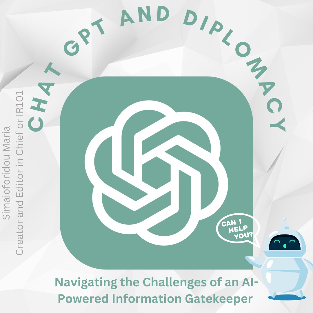 ir101newsteam's tweet photo. Discover the future of diplomacy with #ChatGPT Join @simaioforidou and explore the challenges and opportunities of an #AI-powered information gatekeeper. 🌍🔍
https://t.co/vCbCWrR610
#Diplomacy #ir101news #international #AIinDiplomacy #IR101 #GlobalCooperation https://t.co/GCmfBP3gpw
