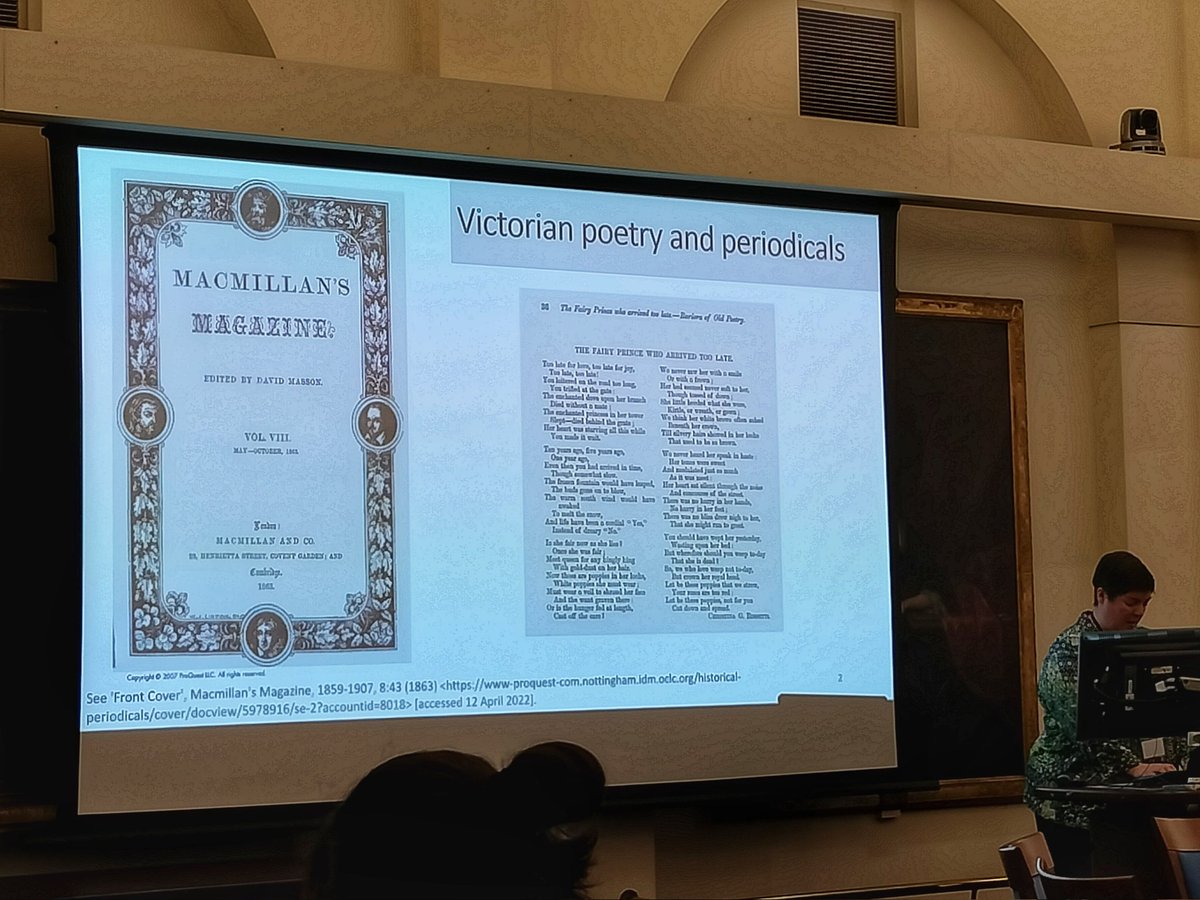 UoNAppEnglish's tweet photo. Our first #AppliedEnglish speaker of the afternoon is Gillian Walters. Gill's presentation is entitled: '"Too late for love, too late for joy": publishing, periodicals and Christina Rossetti's "The Fairy Prince Who Arrived Too Late"' https://t.co/HAPFM596qn
