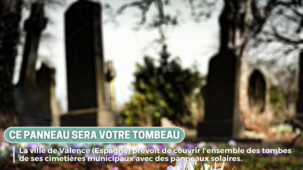 Pendant que les gros malins métropolitains comme @BrailThomas débarquent en #Guyane pour empecher le projet #CEOG La ville de #Valence en #Espagne va couvrir l’ensemble des tombes de ses cimetières municipaux avec près de 7 000 panneaux solaires, ☀️