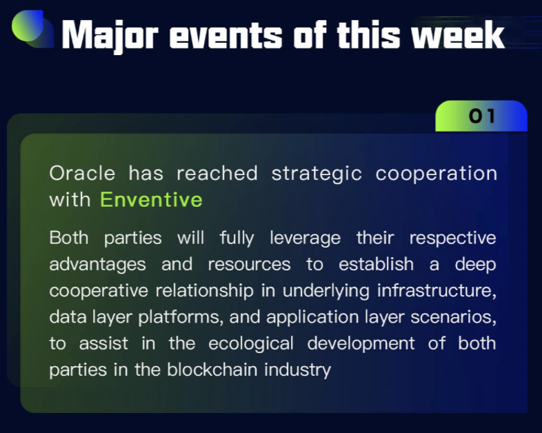 OraclePro_'s tweet image. 📢Oracle Major events of this week：
1⃣Oracle has reached strategic cooperation
with Enventive
2⃣Oracle and W3 Combinator Achieve Strategic
Cooperation
👇
🔗oracle-machine.com
🔗t.me/OracleOfficial…