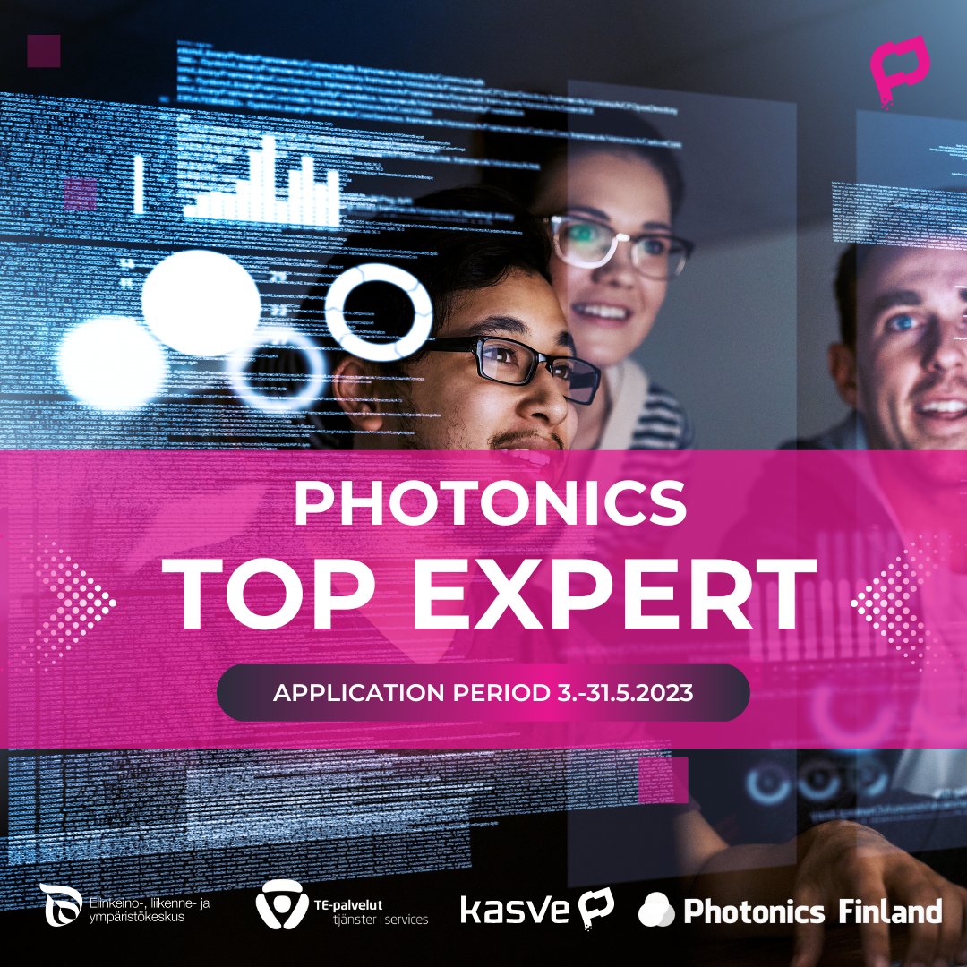 Haku Photonics Top Expert-RekryKoulutukseen on avattu! 📣

🧬 Koulutusaika 27.6.-16.10.2023.

Tutustu haussa oleviin paikkoihin ja hae mukaan täällä
👉 (FI) kasve.com/koulutukset/ph… ja
👉 (ENG) kasve.com/en/koulutukset…

#rekrytointi #koulutus #recruitment #training #rekry