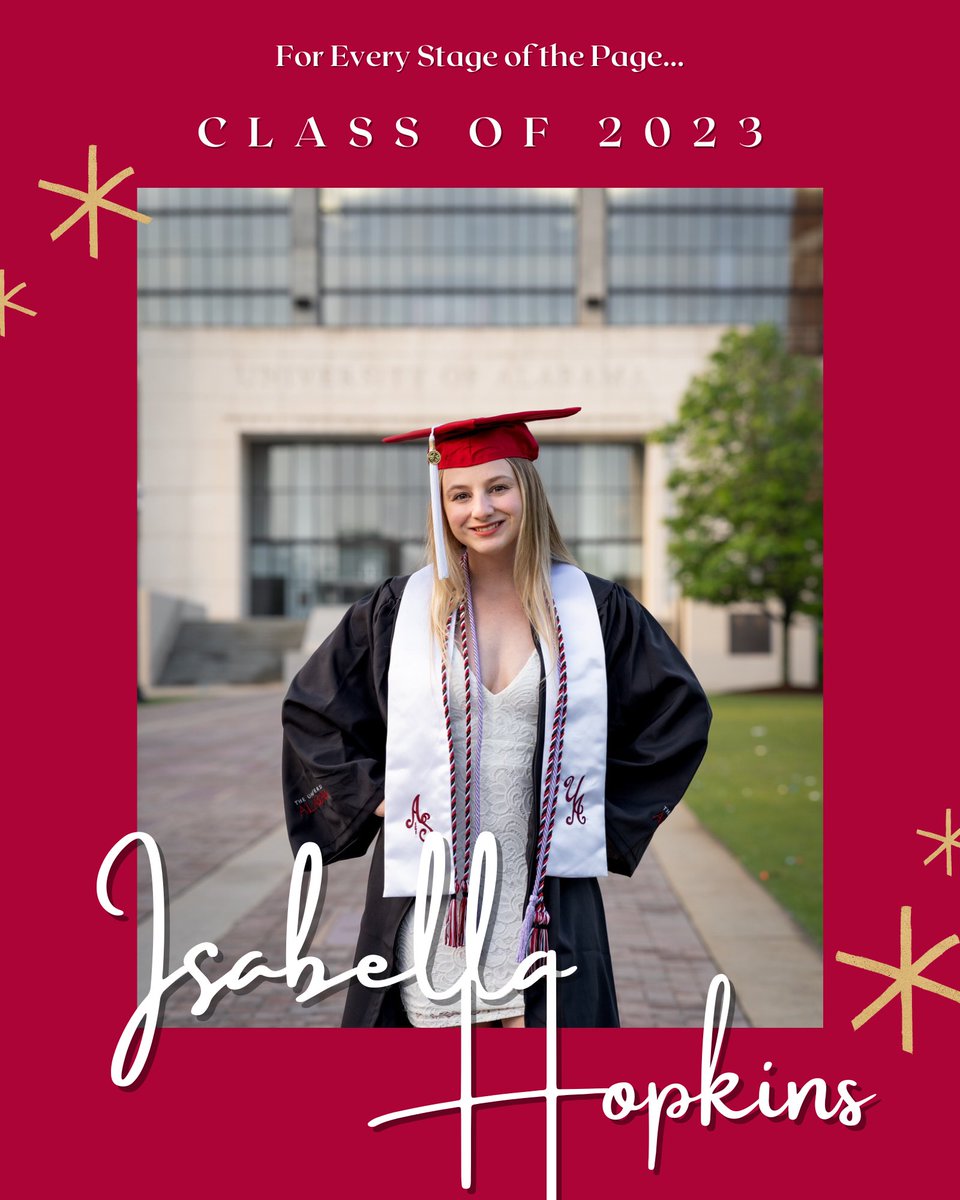 UAWritingCenter's tweet photo. 🎓Senior Send-Off 🎓

🐘Today we are spotlighting our tutor Isabella Hopkins. Isabella is a Political Science major with minors in English and Business. She’s been at the UA Writing Center since Spring 2021! After graduating, Isabella will be attending law school here at UA! https://t.co/Id6wMx1Atk