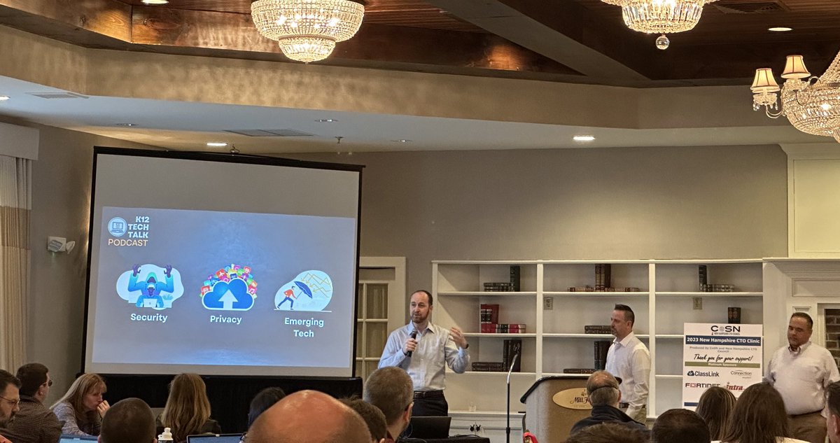 So happy to be visiting NH today for the eighth annual #NHCTO clinic! Also excited to see #K12Techtalk podcast guys!! Their podcast is played weekly on my drive to work. <a href="/CoSN/">CoSN</a>