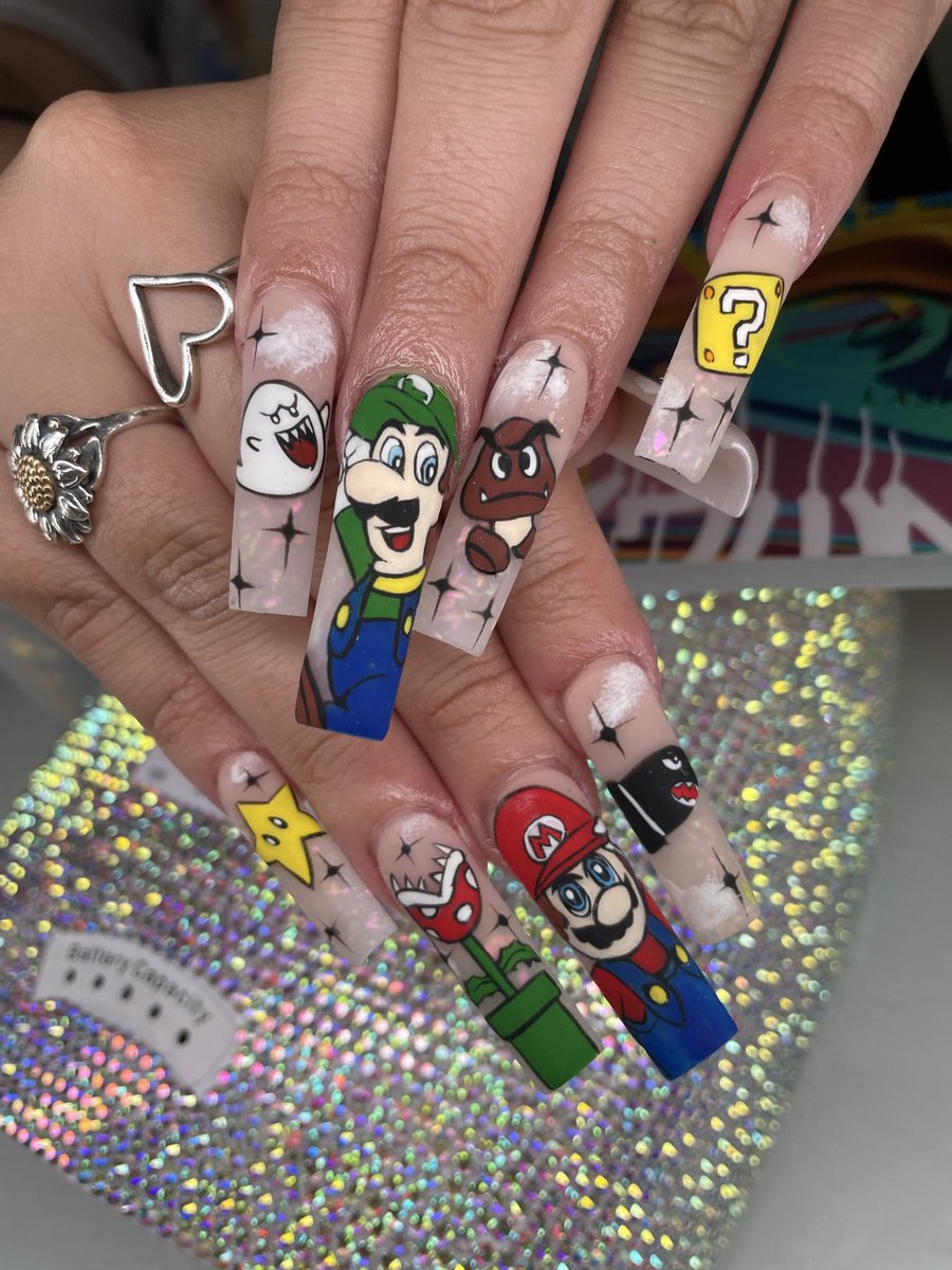 LOnailedit's tweet photo. @supermariomovie nails 

Kosmo salon 361-334-3407 https://t.co/1VSlUZuhV9
