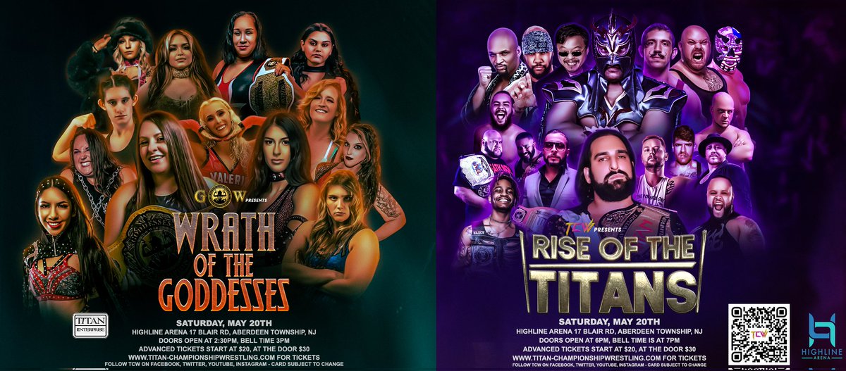 TiTanChampions1's tweet photo. WARNING! WARNING! WARNING!

The 2 events for one price ENDS next Fri at 8pm!

You will get one GA Ticket to BOTH Goddesses of War Presents: Wrath of the Goddesses and Titan Championship Wrestling presents Rise of the Titans for only $30!!!! 
 https://t.co/eU8vqONDk7 https://t.co/UHM5TCbuWE