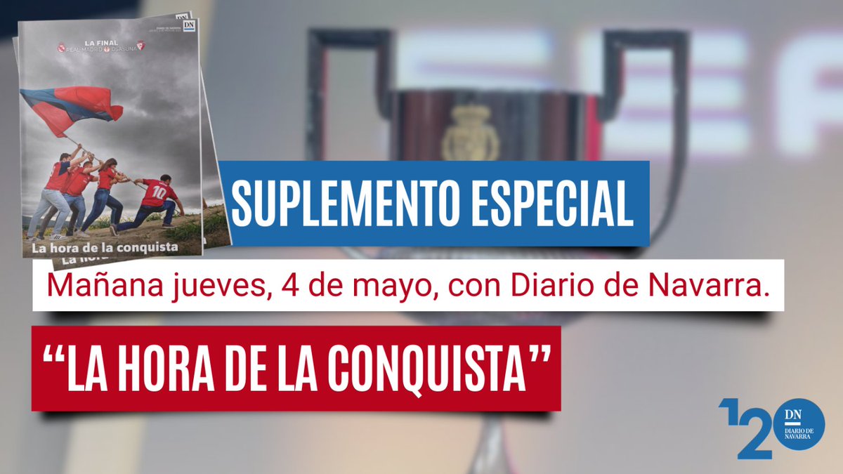 🚨¡Atención Rojillos!🚨 Mañana jueves, consigue con Diario de Navarra con el suplemento especial de 64 páginas y prepárate para disfrutar al máximo de la gran final de la Copa del Rey entre Osasuna y Real Madrid. 

¡No te lo pierdas! 👉 bit.ly/3VrKkH6