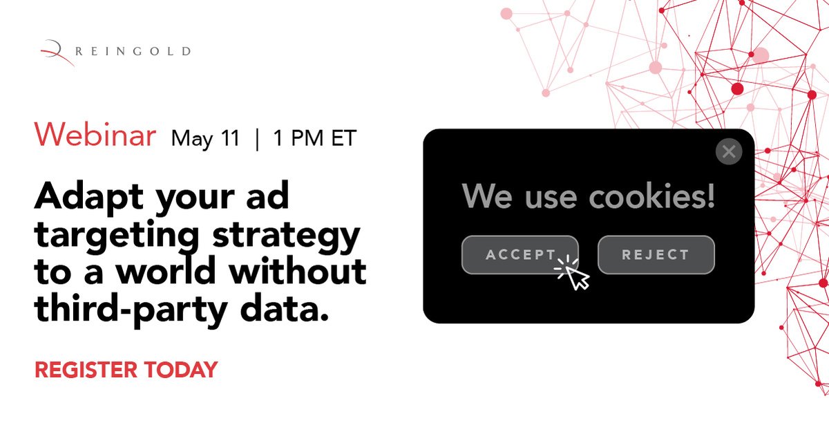 ReingoldInc's tweet photo. Access to third-party data from cookies will be gone by the end of 2024. How will you adapt your organization’s ad targeting strategy? https://t.co/dp1XzBO40u