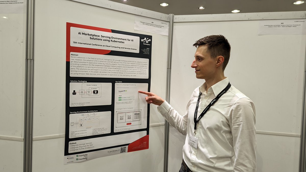 Unser Experte Marc Riedlinger stellte auf der CLOSER 2023 Konferenz in Prag die im Rahmen des KI-Marktplatzes entstandene Bereitstellungsumgebung für #KI-Applikationen vor. 
👉 ki-marktplatz.com