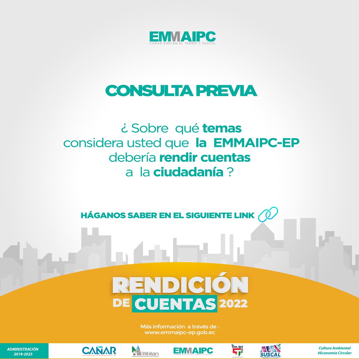 emmaipc's tweet photo. #Emmaipc♻️💪🏻
La EMMAIPC-EP pone a disposición de la ciudadanía el siguiente enlace para enviar los temas sobre los cuales usted considera que nuestra Empresa Pública Mancomunada debería rendir cuentas.

➡️ https://t.co/OPKaEcPbEg
#RendiciónDeCuentasEmmaipc https://t.co/wgzm43a0Rx