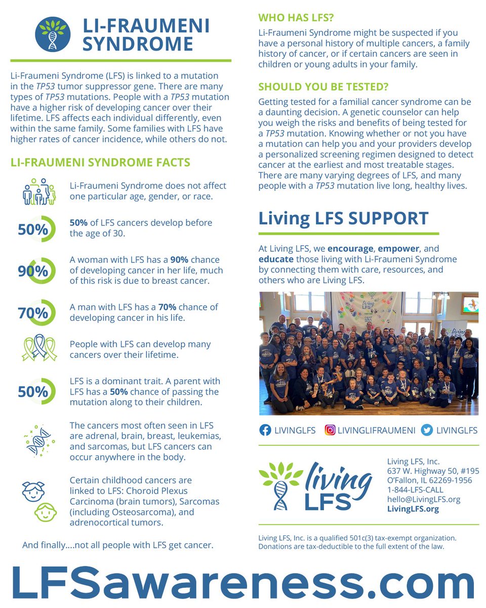 LivingLFS's tweet photo. Happy International #LiFraumeni Syndrome Awareness Day! Learn about it and download printable #LFS info cards in English and Dutch. German, French, Greek, and Portuguese coming soon! Share & help spread international #LiFraumeniSyndrome #LFSawareness !
https://t.co/BNlDiDazrM https://t.co/gEUjjEFISj