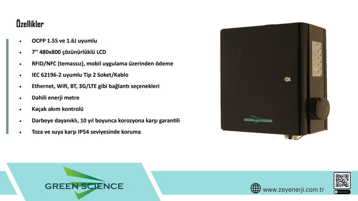 Electrise City Eco, yerleşik Tip 2 şarj soketine sahip, halka açık kullanım için üretilmiş AC elektrikli araç şarj cihazıdır.
#GREENSCIENCE #ElektrikliAraç #Şarjistasyonu