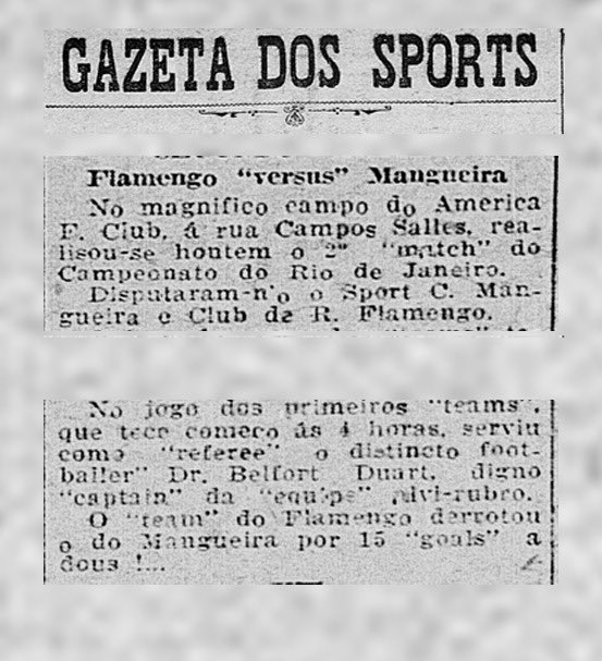 Flamengo's tweet photo. 111 anos do futebol do Flamengo!

Hoje é dia de lembrar daquele 03 de maio de 1912, a primeira vez em que o Mengão foi a campo para uma partida de futebol. 

Que início! Uma vitória incontestável de quem nasceu pra vencer, vencer, vencer: 15 a 2 no S.C. Mangueira.

O primeiro gol da história do Flamengo foi de Gustavinho, antes do primeiro minuto de jogo. Naquela tarde, no estádio da Rua Campos Salles, vestiram a camisa rubro-negra: Baena; Píndaro, Nery; Coriolano, Gilberto, Gallo; Baiano, Arnaldo, Amarante, Gustavo, Borgerth. 

Os autores dos gols do Mengão foram: Gustavinho (5 gols), Arnaldo (4), Amarante (4), Borgeth e Gallo. 

✍️Patrimônio Histórico do #CRF ❤️🖤
#MuseuFlamengo