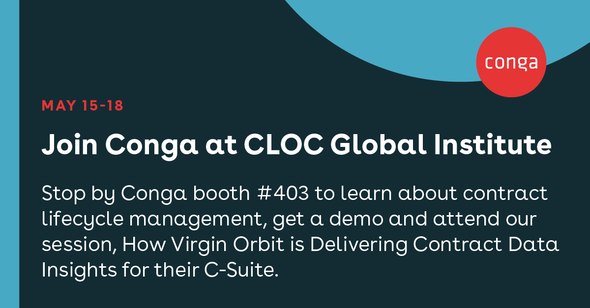 Conga is thrilled to join @cloc_org in Vegas for #CLOC2023!  
Visit us at booth 403 to meet with one of our #ContractLifecycleManagement experts for a demo. 

Don’t just rely on luck, schedule an appointment TODAY for a 1:1! okt.to/TI5u96