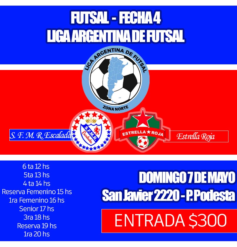 sfescalada's tweet photo. ESTE DOMINGO 7/5 FUTSAL EN CASA 💙🤍❤️ https://t.co/NYShlYfZfh