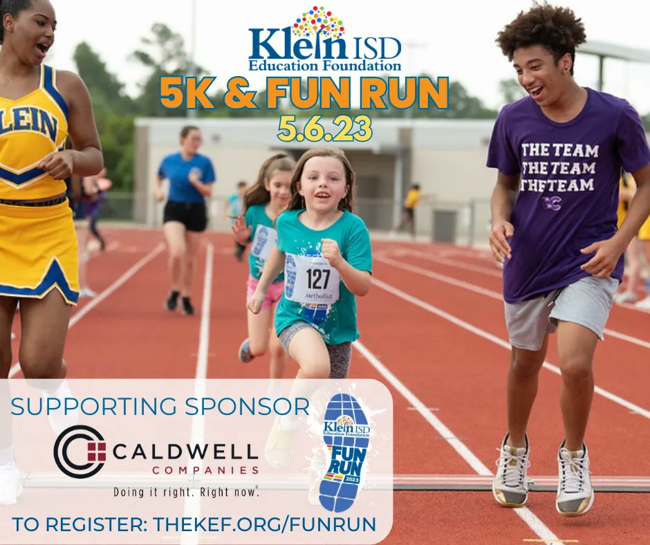 A HUGE shout out to longtime <a href="/KleinFoundation/">Klein Ed Foundation</a> champions and Supporting Sponsors for the 5th Annual Fun Run, <a href="/CaldwellCos/">Caldwell Companies</a>! With their sponsorship we are able to continue our mission to give back to Klein ISD! To register: thekef.org/funrun