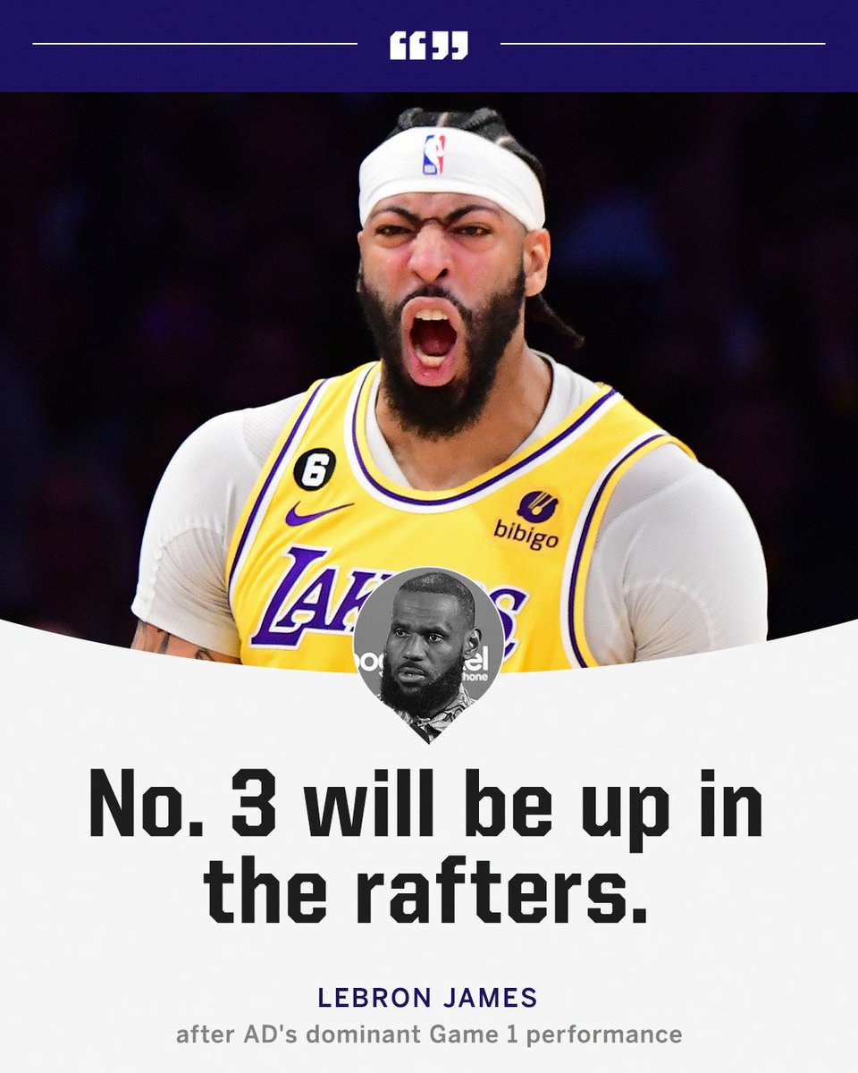 SportsCenter's tweet photo. LeBron says AD will have his number retired 🙌 https://t.co/qy57Qf2Ksc