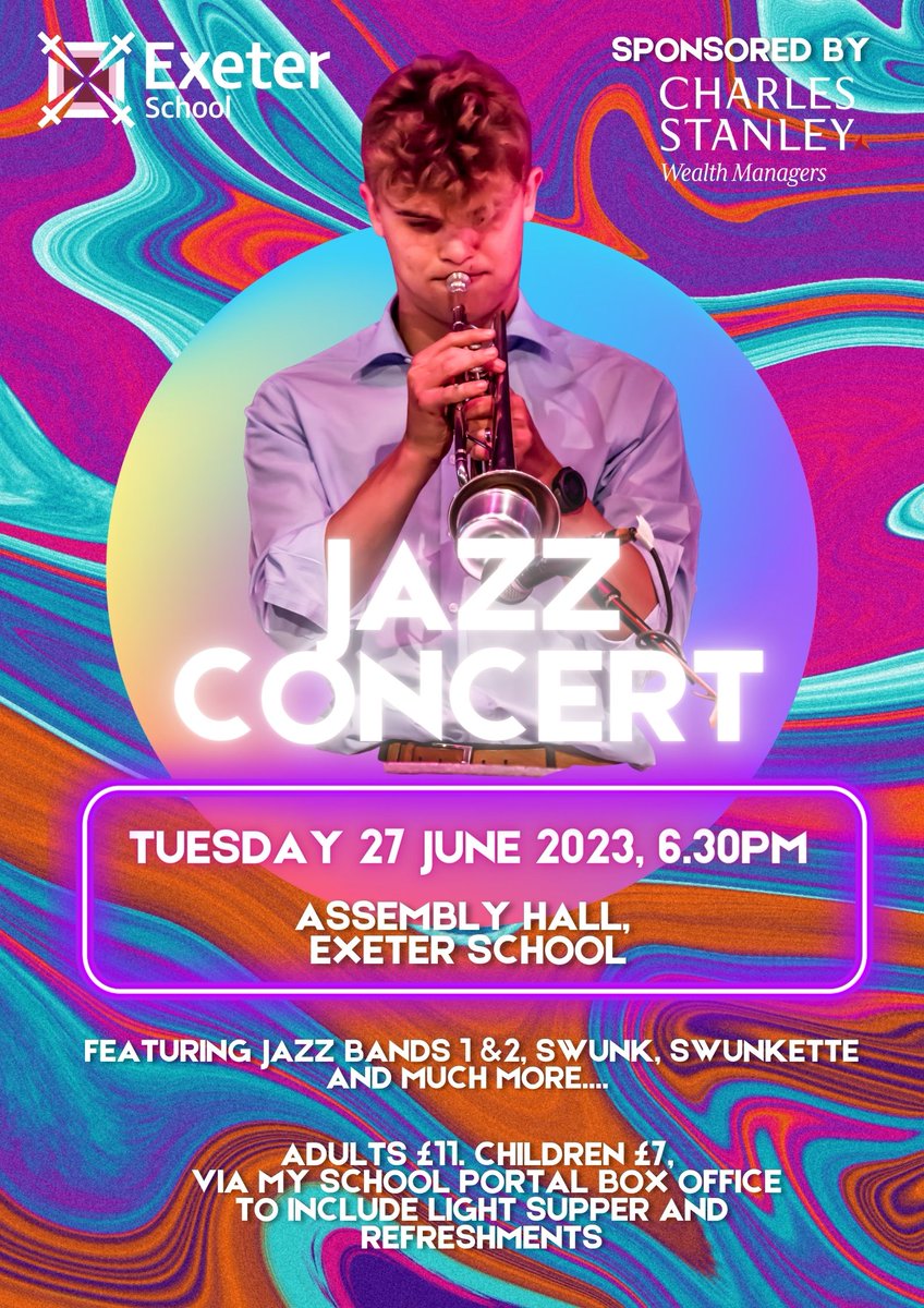 Exeter School Devon (@exeterschooluk) on Twitter photo Save the date for this upcoming Jazz Concert kindly sponsored by Charles Stanley Wealth Managers <a href="/_CharlesStanley/">Charles Stanley Wealth Managers</a>. It promises to be a toe-tapping evening! #ExeterSeniorSchool #Music #Jazz Save the date for this upcoming Jazz Concert kindly sponsored by Charles Stanley Wealth Managers <a href="/_CharlesStanley/">Charles Stanley Wealth Managers</a>. It promises to be a toe-tapping evening! #ExeterSeniorSchool #Music #Jazz
