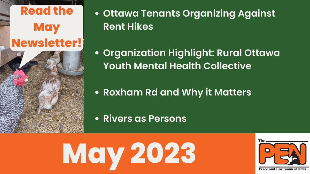 Hi! 

I've started as editor for a local #Ottawa newsletter, the PEN. The May edition is now out w/ stories from <a href="/ACORNOttawa/">ACORN Ottawa</a>
/<a href="/OttawaACORN/">Ottawa ACORN</a>, <a href="/RuralOttYouth/">Rural Ottawa Youth Mental Health Collective</a>, <a href="/refugee613/">{ REFUGEE } 613</a>, &amp; <a href="/GentleWays_/">GentleWays for OurPlanet</a>

Read the May edition HERE👇
pen-newsletter.beehiiv.com/p/may-2023-new…

SUBSCRIBE HERE👇
pen-newsletter.beehiiv.com/subscribe
