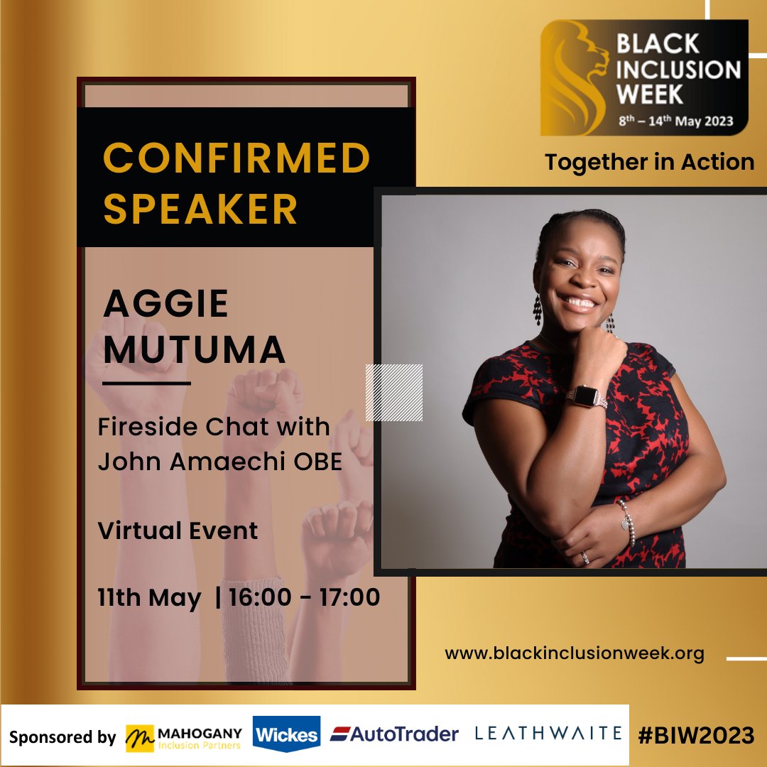 MahoganyInclus1's tweet photo. Our very own Aggie Mutuma will be speaking at multiple events during #BlackInclusionWeek2023! 

We can’t wait to hear all the amazing talks and conversations going on throughout the week. 

Book your place: 
 https://t.co/fL7l8dMMM1 https://t.co/HvGQnogu49