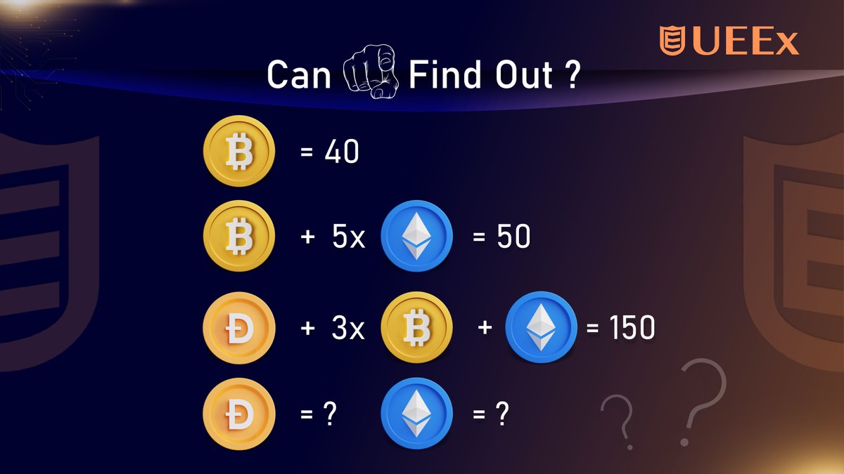UEEx_official's tweet photo. ๐๏ธโโ๏ธ ๐ง A fun challenge to exercise our brains. Any ideas?
P.S. Do you know how much these coins cost now?
Comment Down below โฌ
#cryptocurrency
#games
#math
#cryptocalculator
#BTC
#FOMC
#bist100 https://t.co/6zzcdOozhF