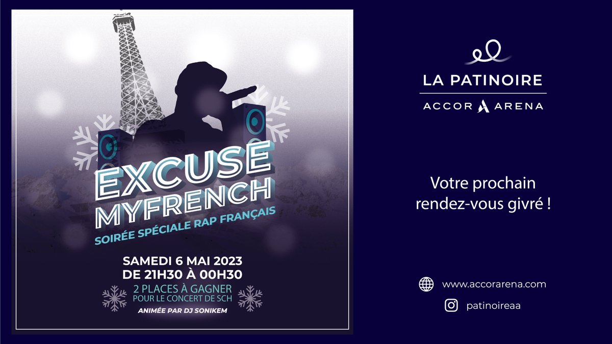 La <a href="/PatinoireAA/">La Patinoire</a> organise une soirée spéciale rap français ! 🎙️
Entre tes 2 morceaux rap pref's🎵 : tente de gagner 2 places pour le concert d' <a href="/Sch_Mathafack/">#19</a> ! 👀

➡️ On vous attend nombreux !