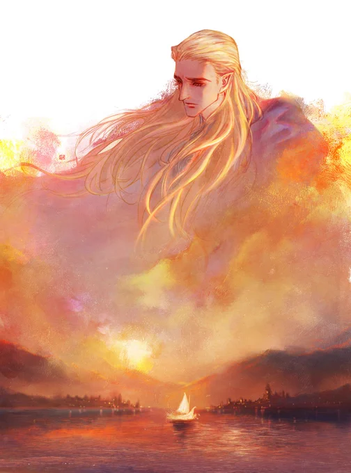 A la edad de 210 años murió el Rey Aragorn Elessar. Entonces Legolas construyó un navío en Ithilien y navegó por el Anduin abajo hasta el Mar; y con él, según se dice, iba Gimli . Y cuando ese barco partió, la Comunidad del Anillo en la Tierra Media llegó a su fin.  yidanyuan