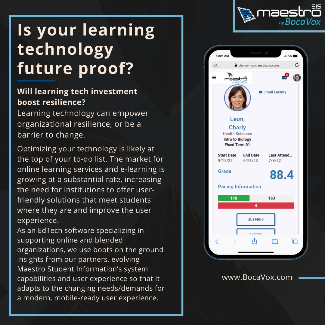 An enterprise solution with a modern twist

#edtech #educationtechnology #education #maestrosis #studentsuccess #edtechchat #hybridlearning #onlinelearning #future #technology #highered #highereducation