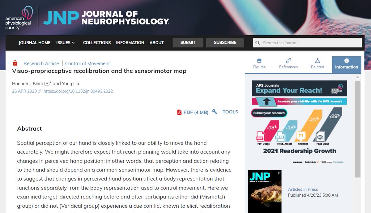 JNeurophysiol's tweet image. 📃Visuo-proprioceptive #recalibration and the #SensorimotorMap (Hannah J. Block and Yang Liu) 

🖱ow.ly/EY0G50O6h0i

@IUBlockLab #ArticlesInPress #proprioception