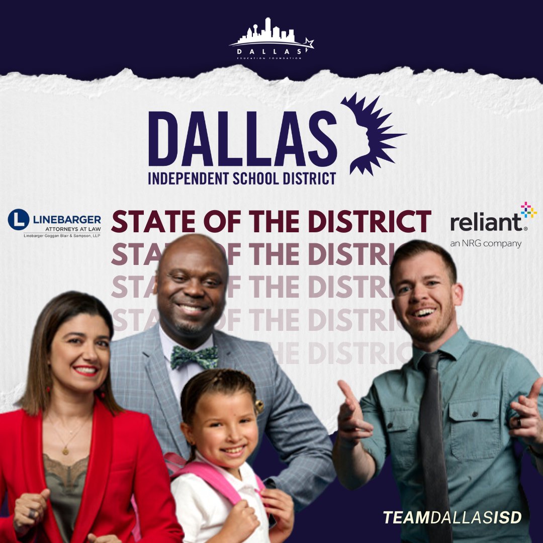 DallasEdFound's tweet photo. Here we go! The 2023 #DallasISD State of the District, presented by Linebarger and powered by @reliantenergy, is tomorrow, May 4. Follow on @DallasEdFound for updates and join us in supporting @dallasschools at https://t.co/agUdEz673c. #DISDStateoftheDistrict #Linebarger #Reliant https://t.co/N5rlJJvokr