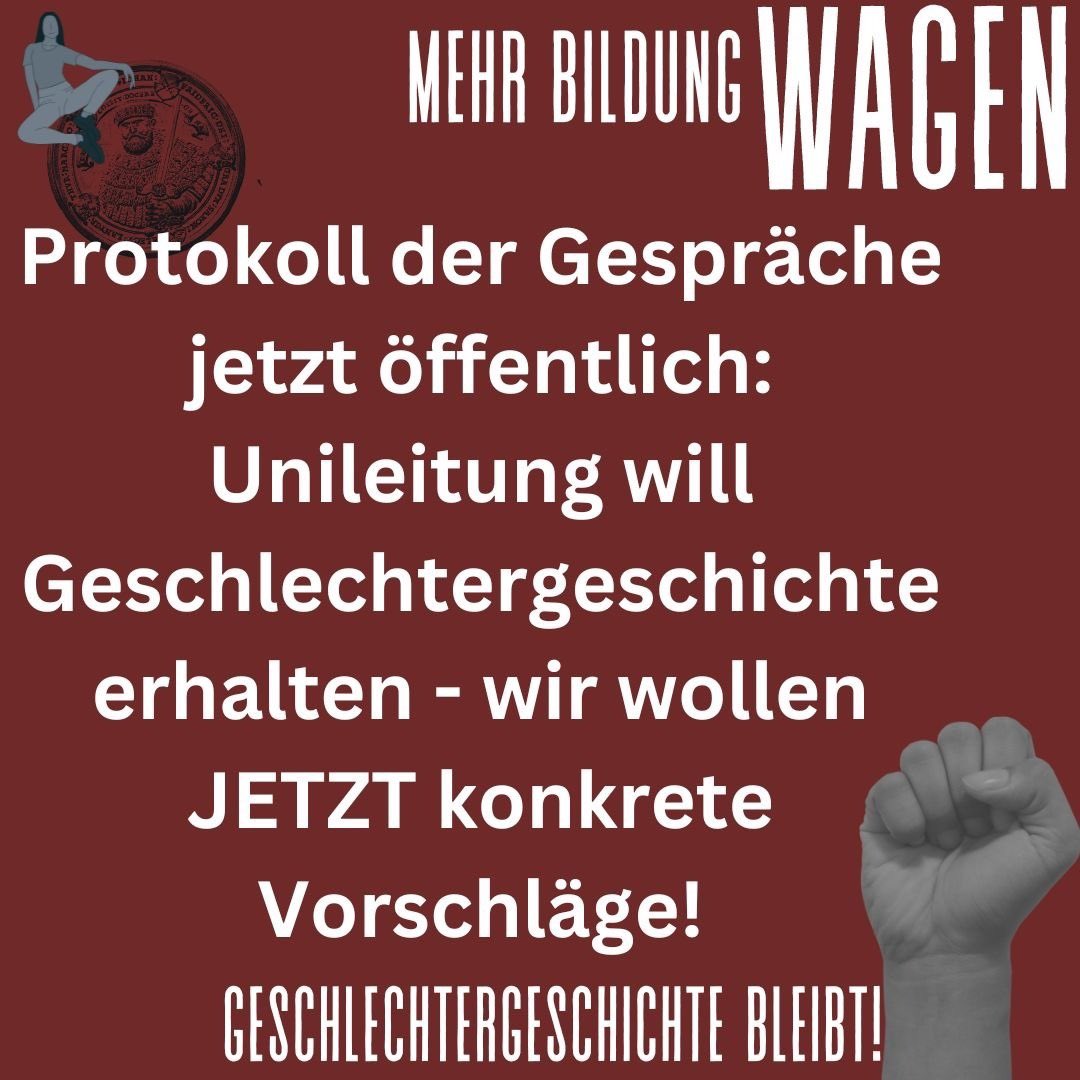 Das von uns geführte Protokoll unserer Verhandlungen für den Erhalt des Lehrstuhls mit dem Präsidium der @UniJena findet ihr jetzt online auf der Webseite der Initiative Freund:innen der Geschlechtergeschichte geschlechtergeschichte-retten.de/?page_id=151 #Transparenz #Geschlechtergeschichtebleibt!