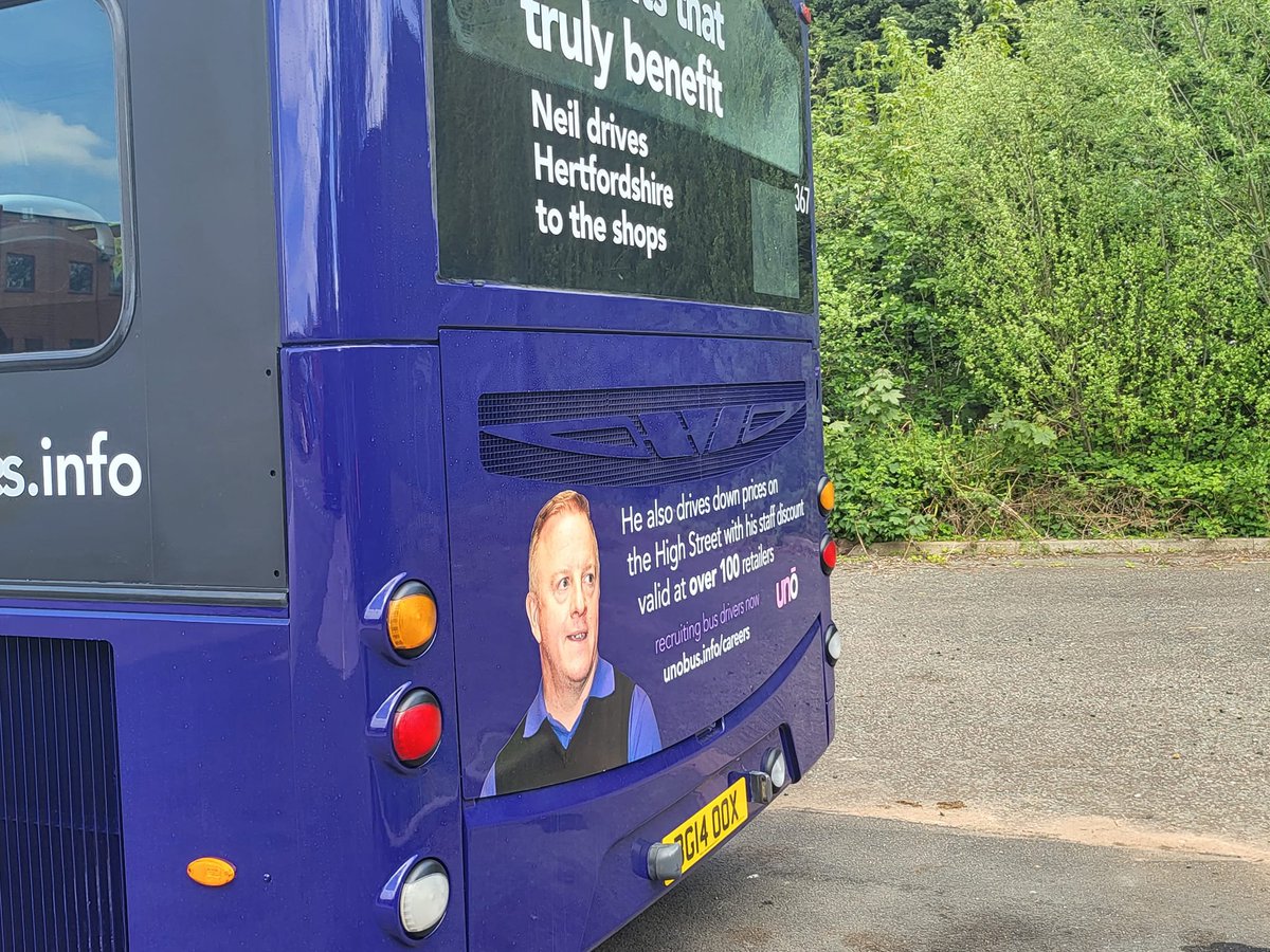 the 2nd <a href="/Wright_bus/">Wrightbus</a> <a href="/VolvoBusUK/">Volvo Bus UK & Ireland</a> to be refurbished for <a href="/unoherts/">Uno bus Hertfordshire</a> Services is 367 (BG14 OOX)

with the Legend Neil on the back