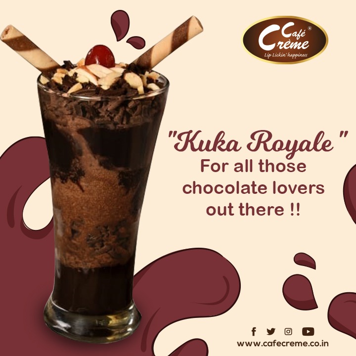 Try our kuka Royale and fall in love with chocolate one more time. 

Visit website
cafecreme.co.in 

#CafeCreme | #ChocolateSandwich | #KUKA | #Mastani #CafeFranchise  | #ChocoShots |#browni | #Momos | #exoticmomos | #Sandwich