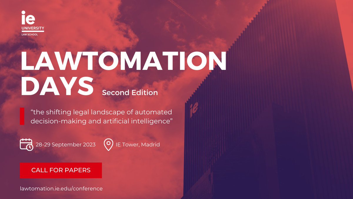 _aloisi's tweet photo. 📢 Call 4 Papers: https://t.co/21byXtbB6L

We are thrilled to announce the 2nd edition of the “#Lawtomation Days” cross-disciplinary conference on the shifting legal landscape of automated decision-making &amp; #artificialintelligence

📅 28-29 September 2023
📍 @IELawSchool, Madrid https://t.co/KJriUvWbEH
