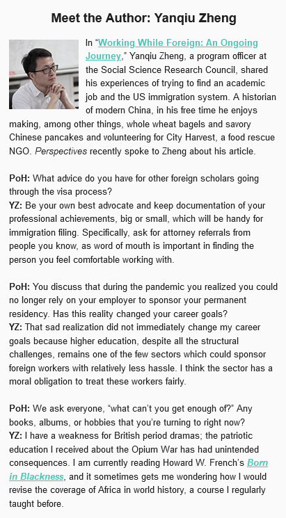 Yanqiu Zheng (@zyqhistorian) on Twitter photo Thanks again to <a href="/AHAhistorians/">American Historical Association</a> for running a Meet the Author section in its newsletter for my recent article on the challenges of noncitizen academic workers historians.org/research-and-p… Thanks again to <a href="/AHAhistorians/">American Historical Association</a> for running a Meet the Author section in its newsletter for my recent article on the challenges of noncitizen academic workers historians.org/research-and-p…