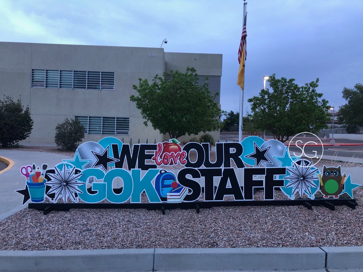 SignGypsiesAbq's tweet photo. Let’s celebrate your staff this week!  Thank you Georgia Okeefe for having us out! @ABQschools https://t.co/xA3y5FuH7v
