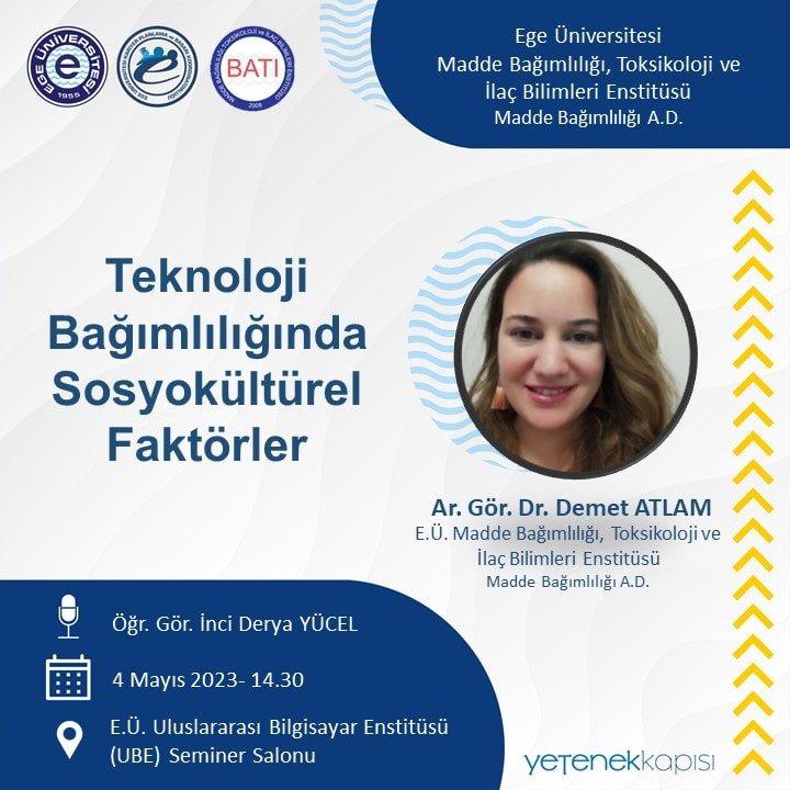 1-7 Mayıs Bilişim Haftası için düzenlediğimiz Ar. Gör. Dr. Demet ATLAM'ın konuşmacı olduğu "Teknoloji bağımlılığında sosyokültürel faktörler" konulu söyleşi, 4 Mayıs 2023 Saat 14.30'da UBE Seminer Salonu'nda gerçekleşecektir. 
<a href="/ProfNecdetBudak/">Prof.Dr.Necdet BUDAK</a>
@universiteege
 #bilişimhaftası
