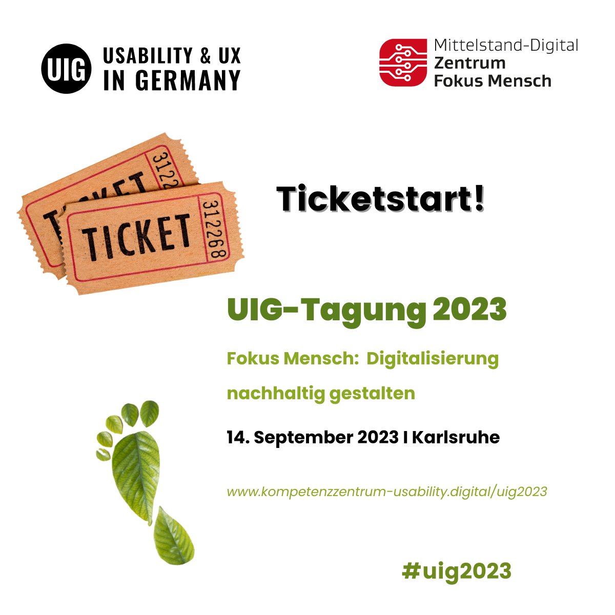 📢 Es ist so weit! Ihr könnt die ersten Tickets für unsere UIG-Tagung am 14. September 2023 in Karlsruhe erwerben: kompetenzzentrum-usability.digital/uig2023
Wir freuen uns schon sehr darauf!

Seid dabei und sichert Euch jetzt Euer Ticket!

#uig2023 #ux #sustainabledesign #nachhaltigkeit