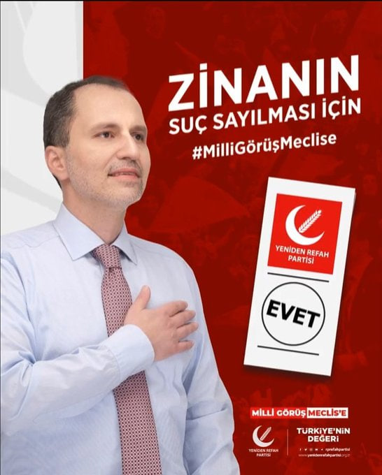 darkwebhaber's tweet photo. Yeniden Refah Partisi, "Zina'nın Suç Sayılması" ile ilgili vaat verdi. https://t.co/n0vzfeWhaU