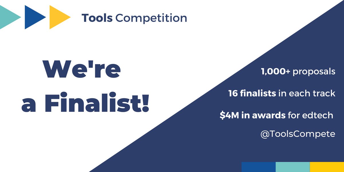 We’re a #ToolsCompetition finalist! Our team is one of 16 finalists in the Transforming Assessments track! <a href="/ToolsCompete/">Tools Competition</a> will award $4+ million to innovating learning technologies. Check out all the finalists: tools-competition.org/announcing-fin…