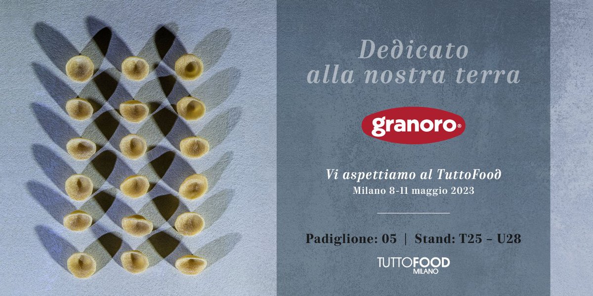 Vi aspettiamo al TuttoFood Milano, dall'8 all'11 maggio, Padiglione 05, Stand T25 - U28. Abbiamo un gran numero di novità da portare con noi, e abbiamo anche un racconto da fare. La nostra filiera corta e certificata, 100% Puglia, ci mostra un modo diverso di intendere la pasta.