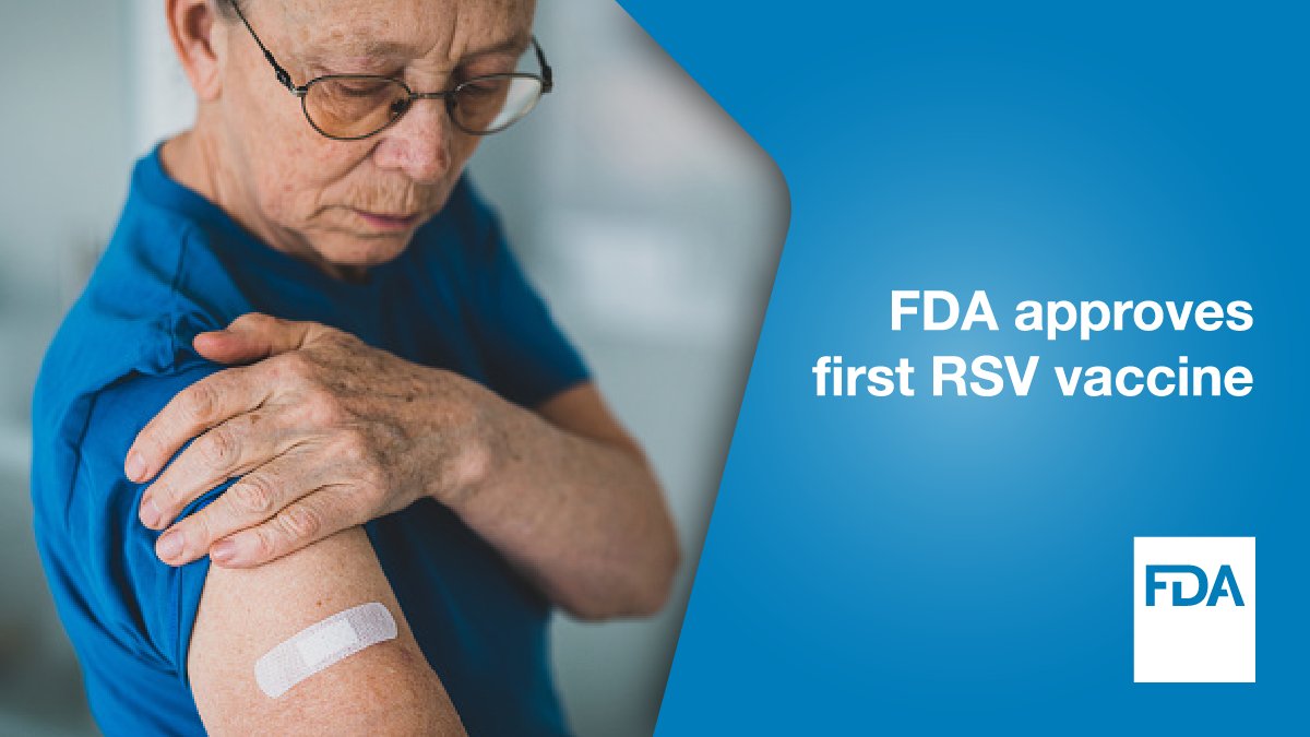 Today we approved the first respiratory syncytial virus (RSV) vaccine, approved for use in the U.S., to prevent lower respiratory tract disease caused by RSV in individuals 60 years and older. 

Learn more: fda.gov/news-events/pr…
