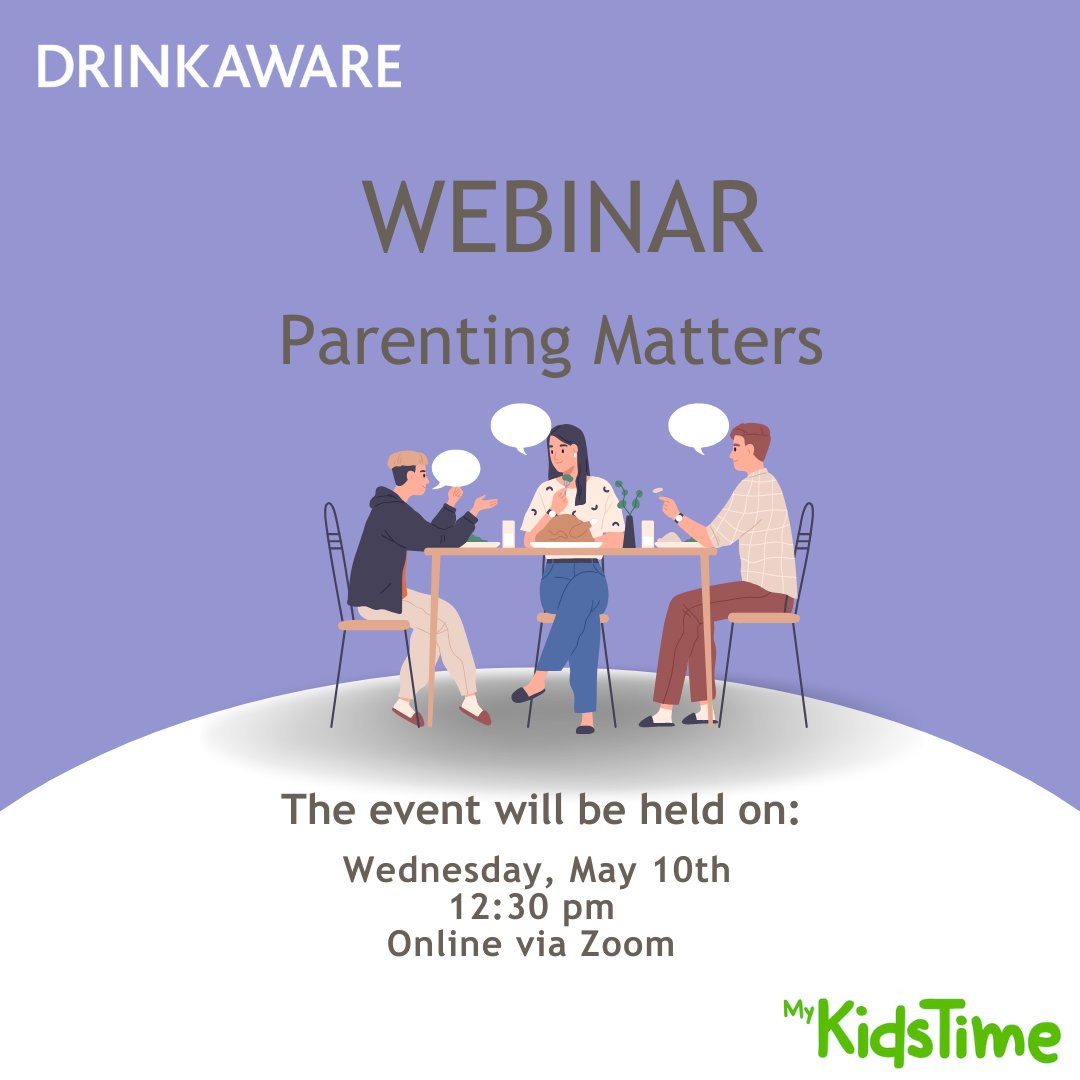 Join our 'Parenting Matters' webinar on May 10th at 12.30pm with an aim to provide useful information for parents/guardians to have meaningful conversations with their child about alcohol. Register for free here: eventbrite.ie/e/parenting-ma… #BeDrinkaware #webinar #Parents